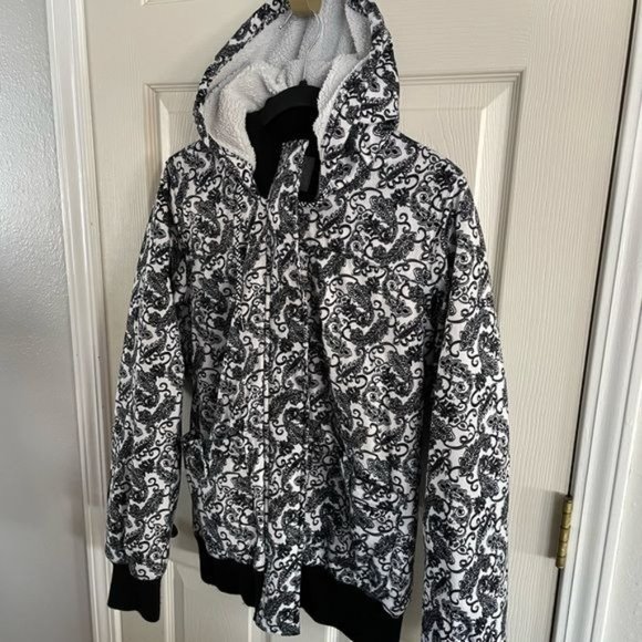 Helix Snowboardwear Medium Black & White Paisley Coat Zip Jacket - Picture 16 of 16